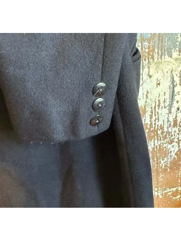 Donnybrook Vintage Black Double-breasted Long Wool Coat Paisley Velvet Collar 12 - Image 5