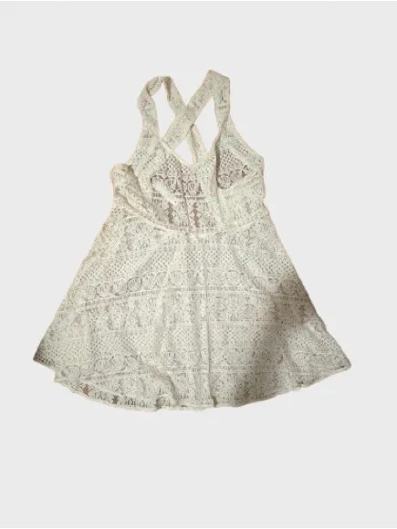 Zinke White Crochet V-Neck Swim Coverup Dress Color Cream - Image 6