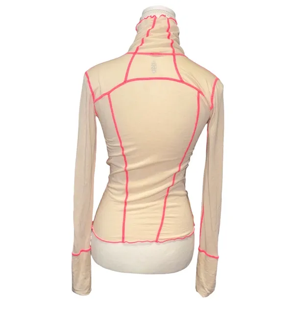 Free People Movement Sheer high mock neck top with hot pink detailing - Image 3