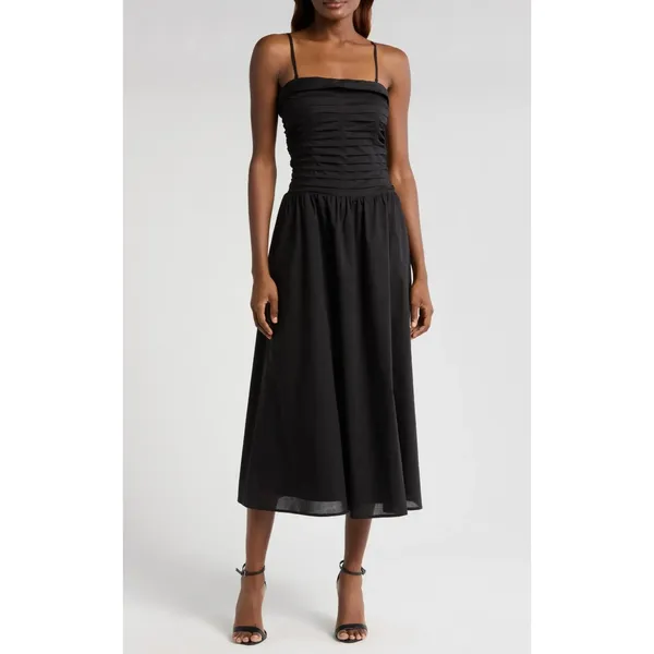 WAYF Olivia Midi Dress Women‎ XS Black Pleated Convertible Strapless Cotton -NEW - Image 17