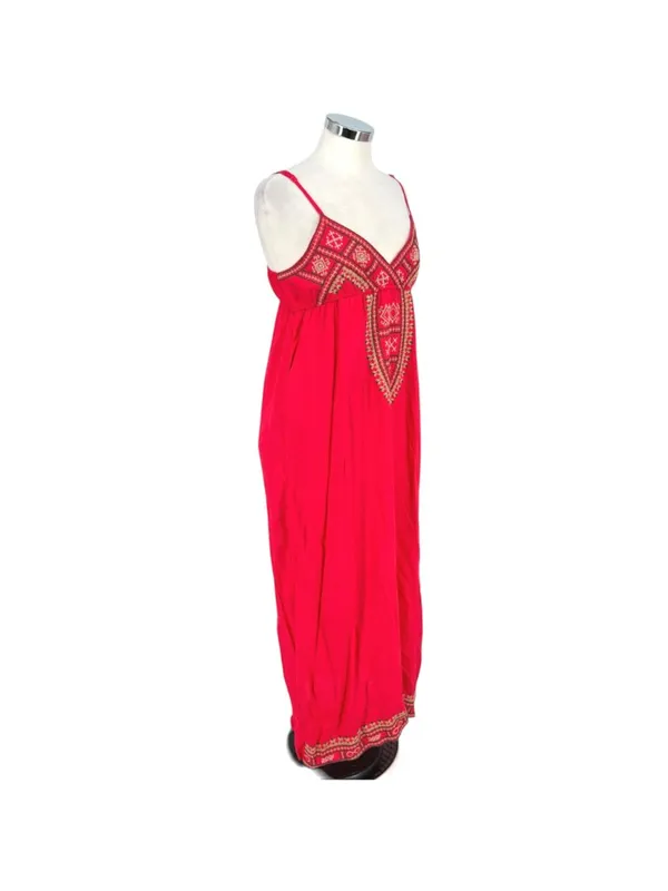 Cute Options Boho Red Maxi Dress Embroidered Adjustable Straps Size Medium NWT - Image 4