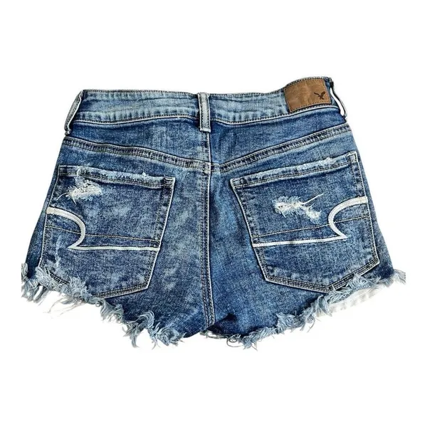 American Eagle Blue Shortie Stretch X Distressed Denim Shorts Size 2 Cotton - Image 4