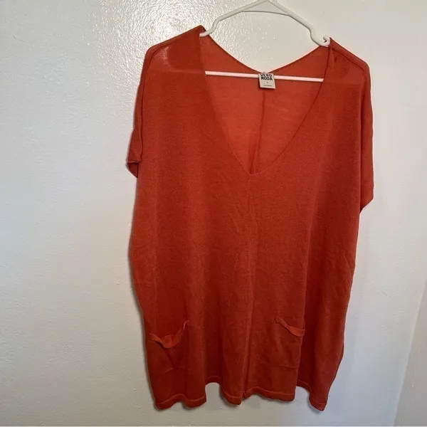 Vero Moda Womens Sz Small Inez Oversized Blouse Pink Orange Pockets Short Sleeve - Image 2