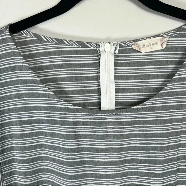 Altar'd State Striped Mini Dress Gray Zip Cotton Pleats Baby Doll Coastal Medium - Image 3