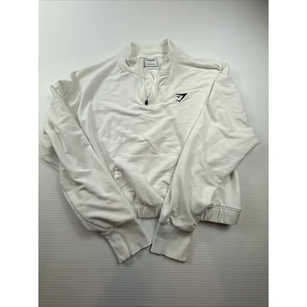Gymshark Training Pippa 1/4 Zip Pullover White Cropped Top L - Image 6