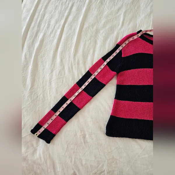 Lauren Ralph Lauren Pink & Navy Striped Button Shoulder Sweater – Size M - Image 9