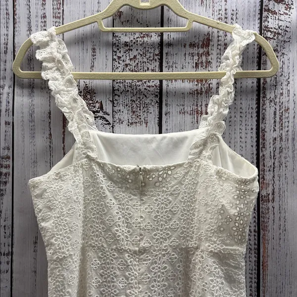 Lulu's Sincere Sweetheart White Cream Eyelet Lace Ruffled Midi Dress Size Medium - Image 9