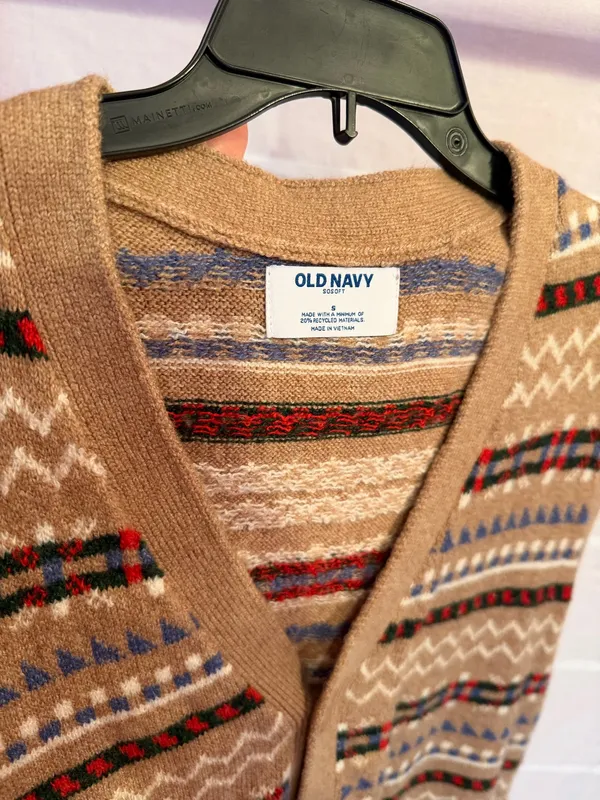 Old Navy Fair Isle Sweater Vest | Brown Patterned Button Front | Size S NWT - Image 3