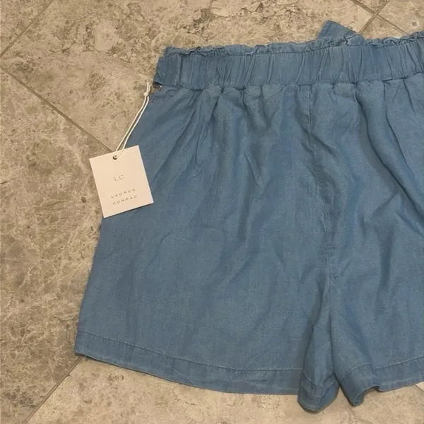 LC Lauren Conrad 3" High-Waisted Paperbag Shorts Chambray NEW Small - Image 10