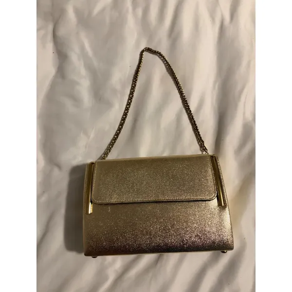 Vintage Gold Metallic Evening Clutch Bag Women Gold‎ Chain Strap Structured - Image 6
