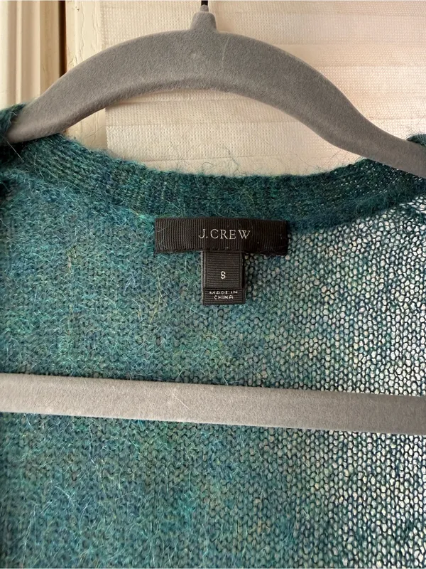 Women’s J Crew Mohair Deep Teal / Green V-Neck Button Cardigan Sweater - Image 3