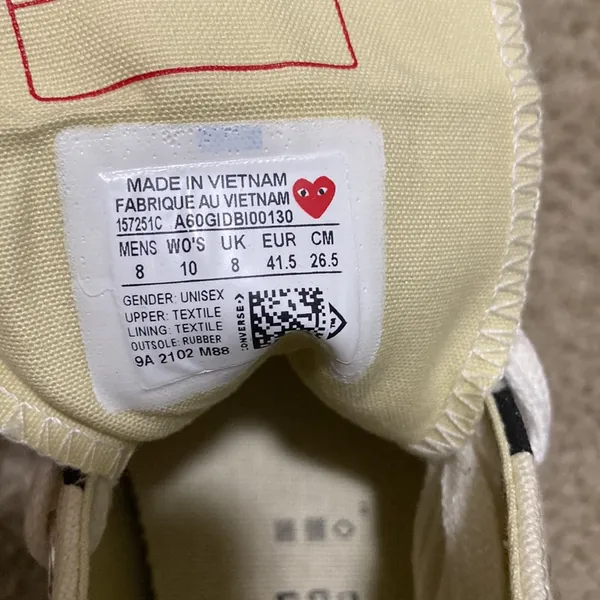 Comme des Garcons Play x Converse Play One Heart Sneakers Woman size 10 Men 8 - Image 4