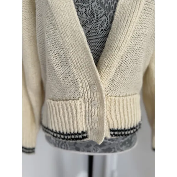 Vintage 80s Scenario Sz: L cream V-neck button-front knit cardigan Pockets - Image 5