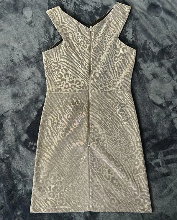 Topshop Metallic Silver Grey Leopard Animal Print Mini Dress Sz 4 - Image 12