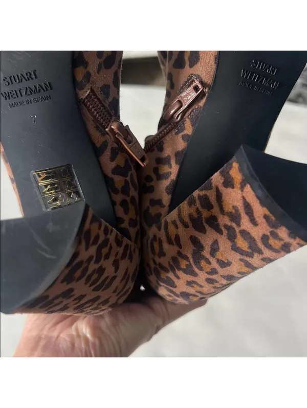 Stuart Weitzman Pure Pointed Toe Animal Leopard Print Thin Block Heel Booties 7 - Image 9