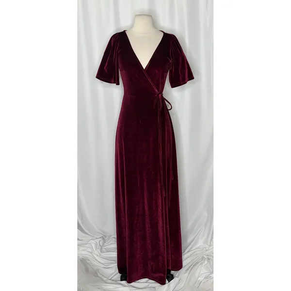 BALTIC BORN Meghan Velvet Wrap Maxi Dress Mulberry Purple Red Tie Waist X-Small - Image 2
