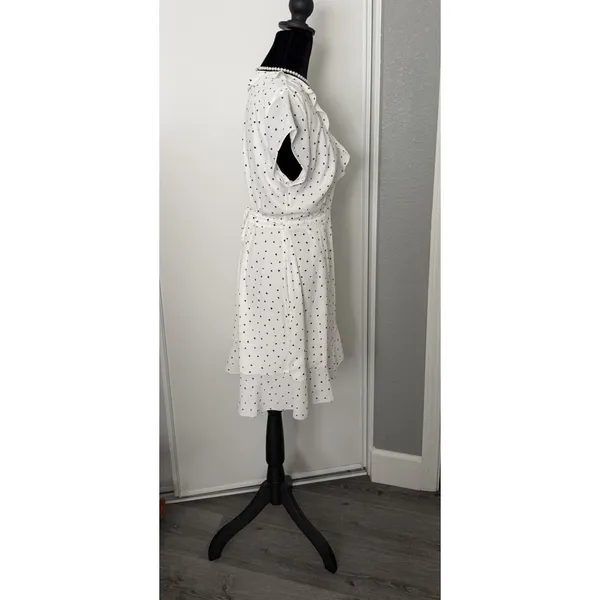 Aritzia Sunday Best Savoy Wrap Dress White Black Heart Print Ruffle Mini Size 6 - Image 3