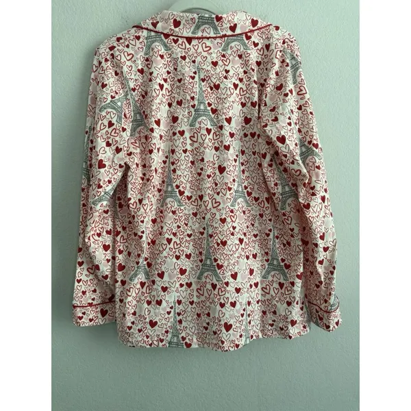 BedHead Women's Long Sleeve Button Down Pajama Top Heart Eiffel Notch Size M NEW - Image 8