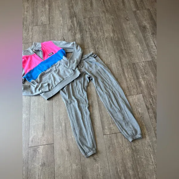 PINK Victoria’s secret Gray Tracksuit with Pink and Blue Accents - Image 4