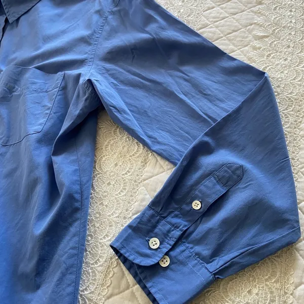 Vintage Ann Taylor Blue Button Down Shirt Size L Classic Chic Quiet Luxury - Image 8
