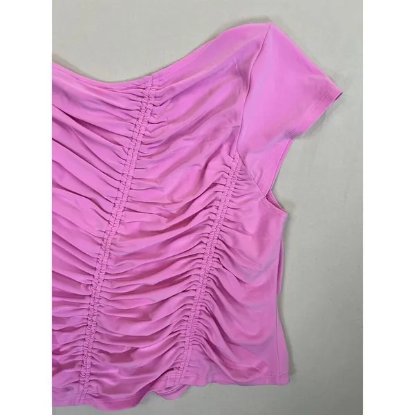 Open Edit Pink Ruched Short Sleeves Scoop Neck Stretchy Top Assymetrical Size L - Image 7