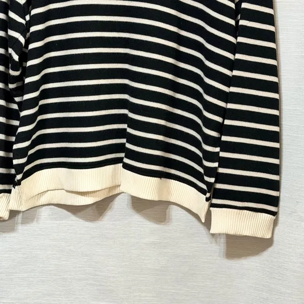 Zara Womens Black White Striped Mock Neck Knit Sweater Size Large Relaxed Fit - Image 3