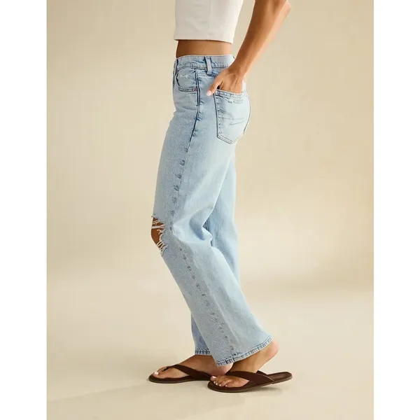 AMERICAN EAGLE Skylight Blue Strigid Ripped Knee High-Waisted Stovepipe Jeans - Image 5