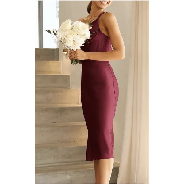 PRETTYGARDEN Women's Midi Satin One Shoulder Spaghetti Strap Dress Small - Image 4