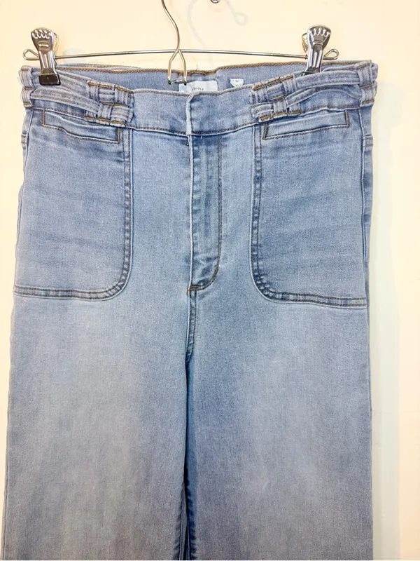 A Loves A Light Wash High Rise Wide Leg Jeans Size 26 Lattice Belt Flare - Image 5
