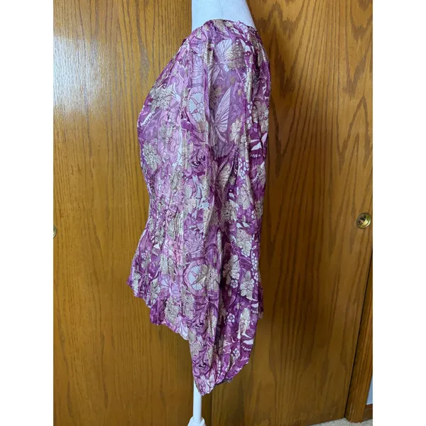 Anthropologie Somerset Floral Metallic Smocked Peplum Chiffon Blouse Size M NEW - Image 4