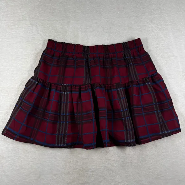 Bongo Burgundy Plaid Tiered Mini Skirt Elastic Waist Lined Size M 885779448365 - Image 7