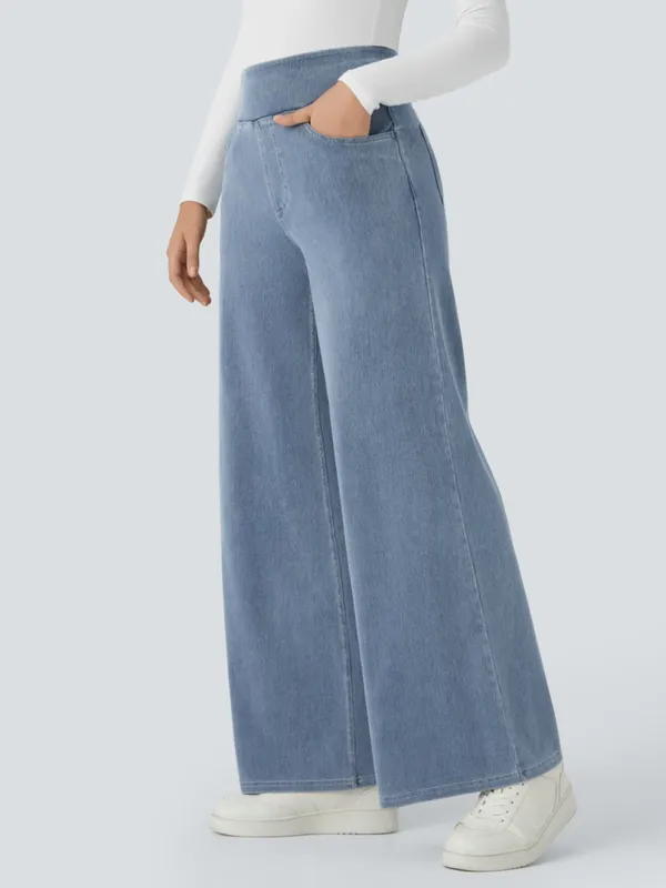Halara Flex™ High Waisted Pockets Wide Leg Loose Work Jeans, Ice Crevice - Image 3