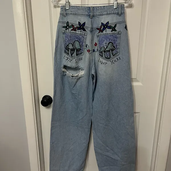GARAGE baggy barrel jeans size‎ 26 customized distressed - Image 6