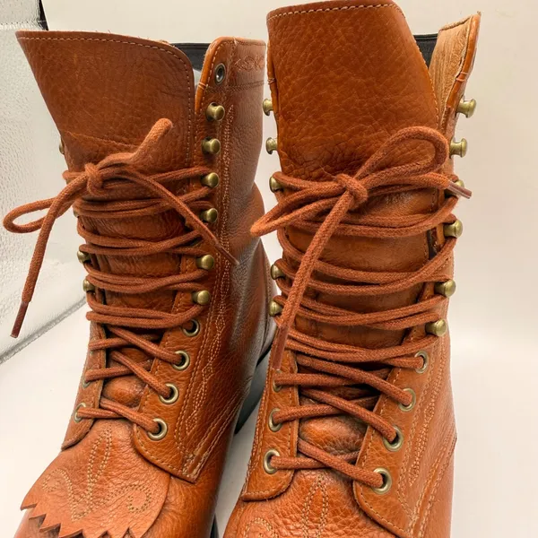Ariat Heritage Lacer Womens Cognac Brown Leather Western Lace Up Boots Kiltie 7B - Image 4