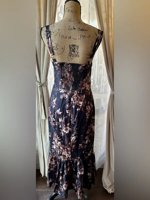 Floral Ruffle Hem Dress Black - Image 5