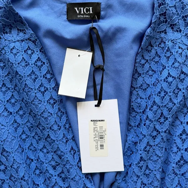 NWT Vici Cerulean Blue Lace Button Front Short Sleeve Midi Dress Cottage Whimsy - Image 5