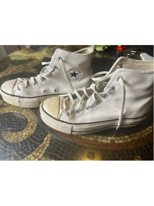 Converse Chuck Taylor All Star Leather Platform High Top Sneakers White Women’s - Image 3