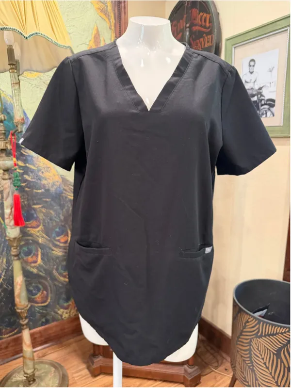 FIGS Black Technical Collection Catarina Scrub Top Women’s Size L V-Neck 2-Pocke - Image 3