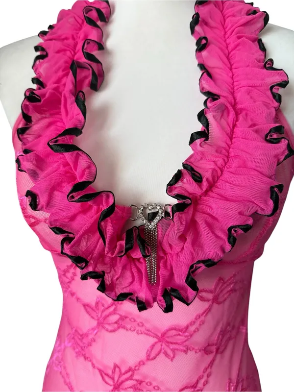 Lace Halter Asymmetrical Lingerie Slip Dress - Image 3