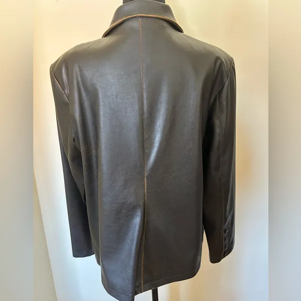 Leather Look Distressed Vintage Brown Jacket Size XL - Image 3