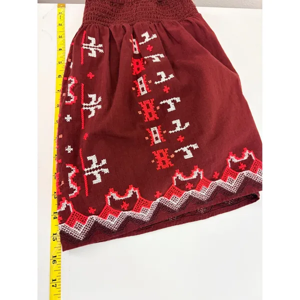 Anthropologie Burgundy Embroidered Smocked Tie‎ Strap Boho Cami Top SM Peasant - Image 4