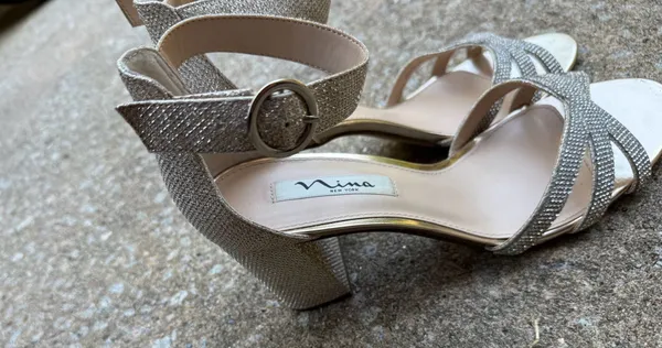 Nina New York Gold Shimmer Rhinestone Strappy Ankle Strap Block Heel Sandals - Image 7
