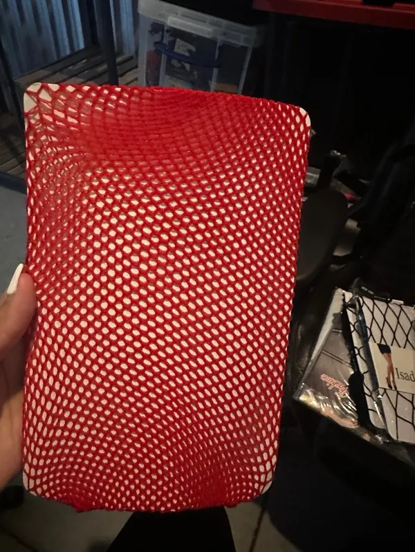 Red fishnet stockings with a classic open - Image 2