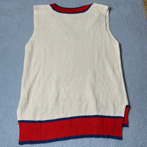 Womens Vest XL Tan Red Sleeveless V Neck Pullover Tiered Knitted‎ Vest - Image 4