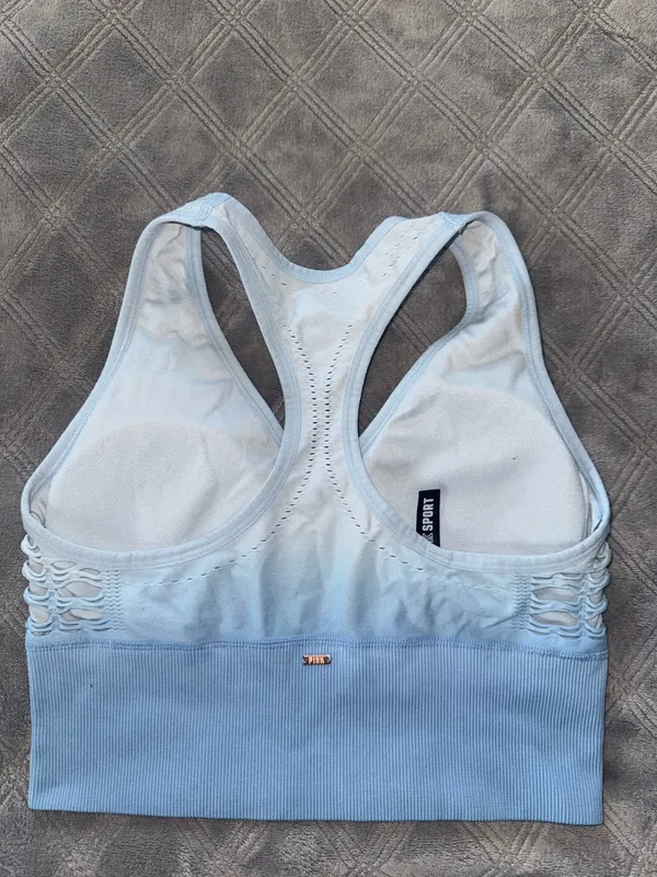 PINK Victoria Secret seamless leggings and top set perforated, light blue - Image 5