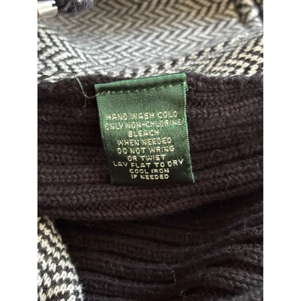 Lauren Ralph Lauren Cardigan Sweater Black White Herringbone - Image 7