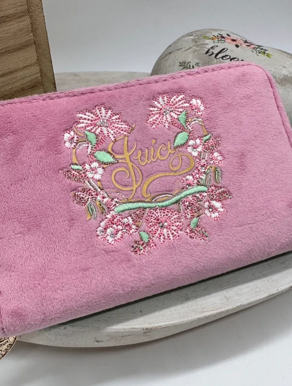 Juicy Couture Juicy In Bloom Cherry Blossom Zip Around Bifold Wallet Velour NWOT - Image 3