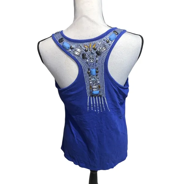 INC International Concepts Vibrant Blue Tank Top Bra Lined Sequins Gems - Image 4