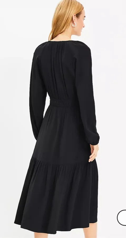 Loft Black Shirred Dress - Image 2