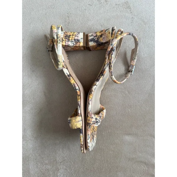 Sandro Ankle Strap Maeva Yellow Brown Snakeskin Leather Sandals Size 39 - Image 3